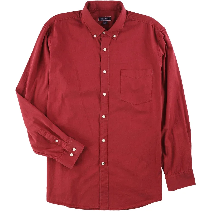 Club Room Mens Solid Button Up Shirt, Red, X-Large