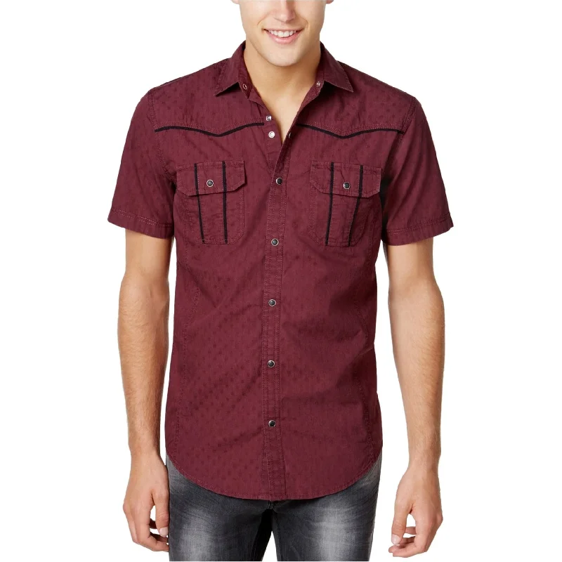 I-N-C Mens Piped Piper Button Up Shirt, Red, X-Small