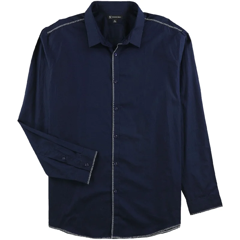 I-N-C Mens Deco Topstitch Button Up Shirt, Blue, Large