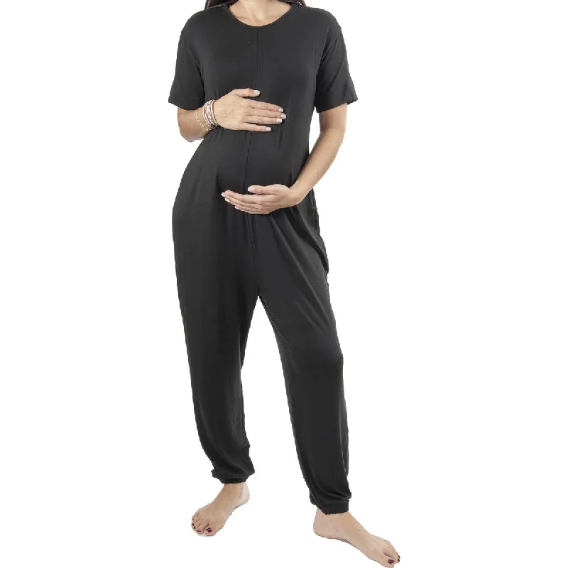 Bump'n The Jump'n Mama Slouchy Belted Zip Up Short Sleeve Maternity Jumpsuit