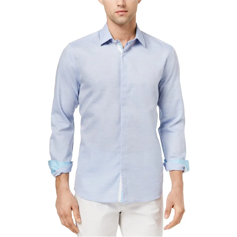 Ryan Seacrest Mens Heather Sport Button Up Shirt, Blue, Small