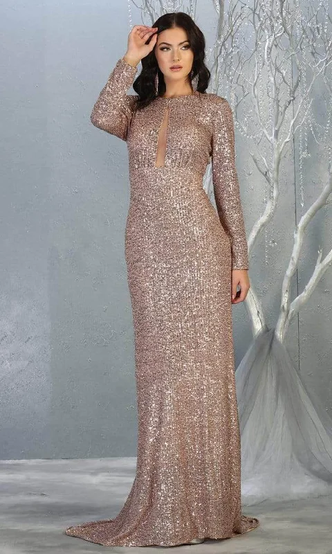 bodycon prom dressesMay Queen - RQ7795 Sequin Embellished Long Sleeves Simple Prom Dress