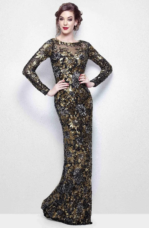 Formal Dress for Resort EventsPrimavera Couture - Long Sleeve Luxurious Floral Sequined Long Sheath Gown  1401