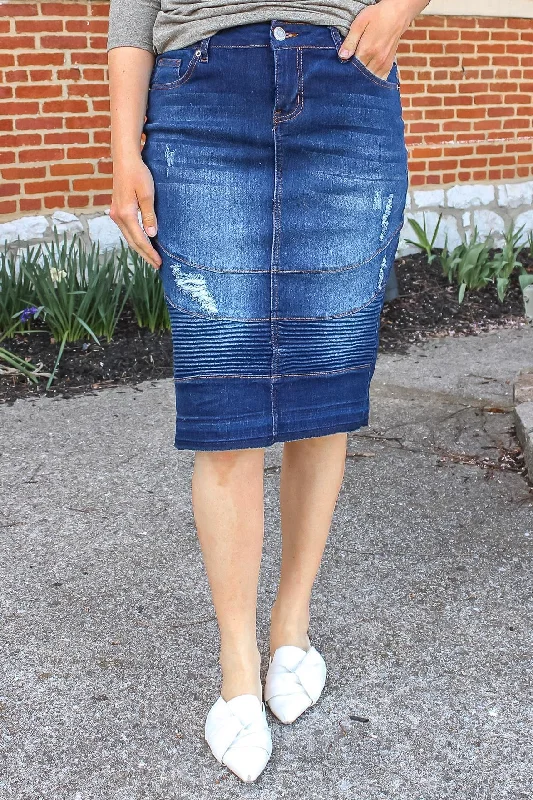 Devyn Moto Denim Skirt (Dk. Indigo) - FINAL SALE