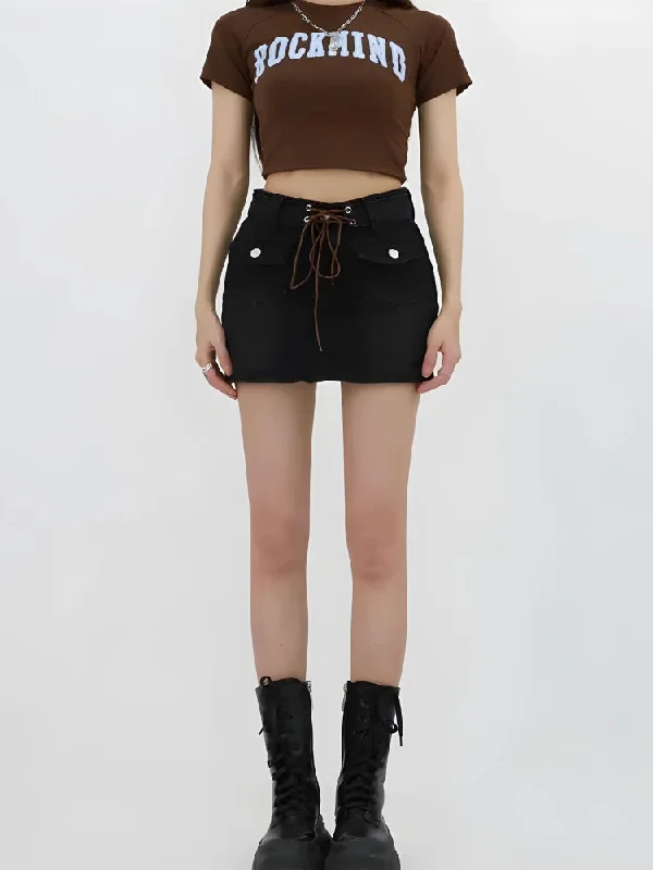 Lace Up Belted Denim Mini Skort