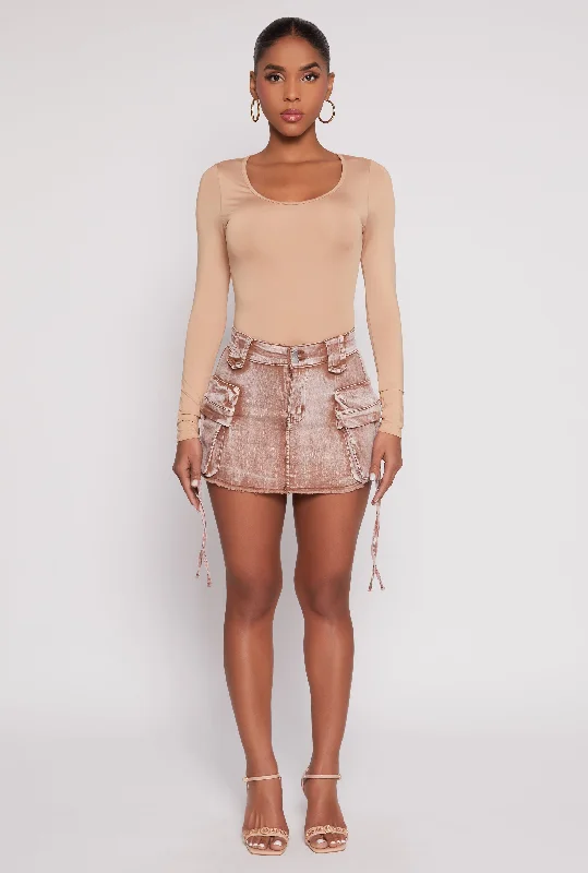 Daisy Acid Wash Denim Mini Cargo Skirt