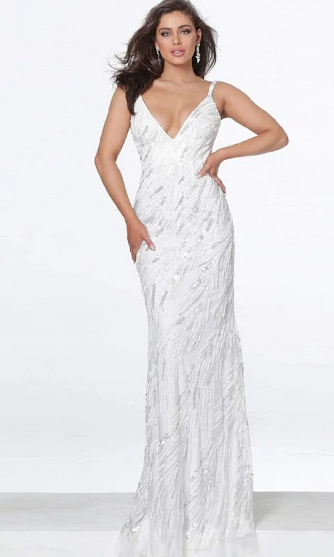 Formal Dress for Corporate AwardsJovani - 03398 Beaded Mesh Backless Sheath Gown