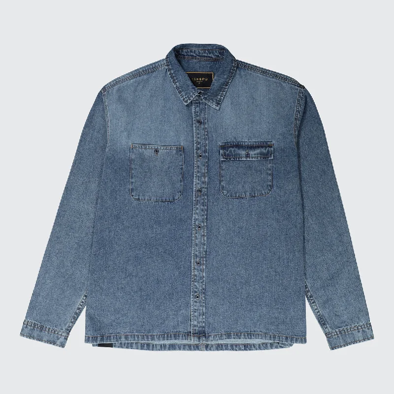 TSHEPO, LONG SLEEVE DENIM SHIRT, RUST WASH