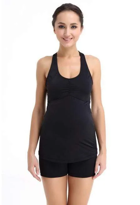 Noir Halter Maternity Swimwear Black Stripes