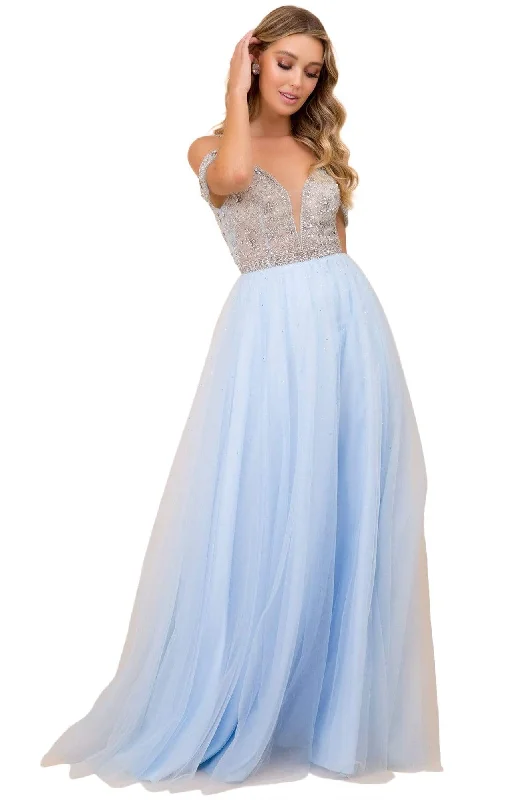 Formal Dress for Formal Day EventsNox Anabel - L342 Bejeweled Bodice Cold Shoulder Long Gown