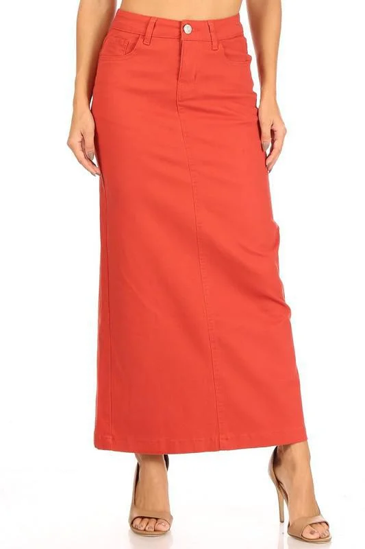 Ava Long Color Denim Skirt in Terra Cotta (FINAL SALE)