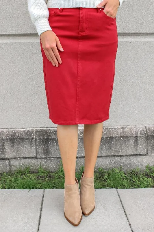 JDA Cherry Red Denim Skirt (FINAL SALE)