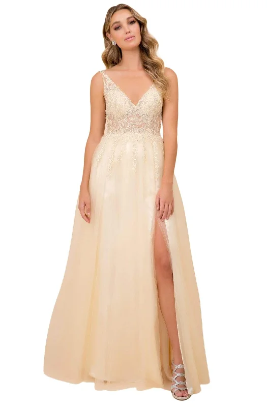 Formal Dress for Garden WeddingsNox Anabel - G390 Beaded Appliques V-Neck Gown