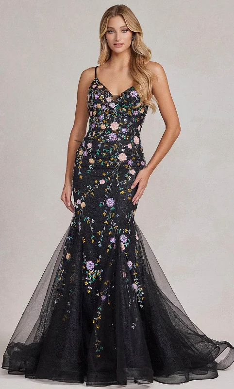 sparkly prom dressesNox Anabel C1117 - V-Neck Floral Beaded Prom Gown