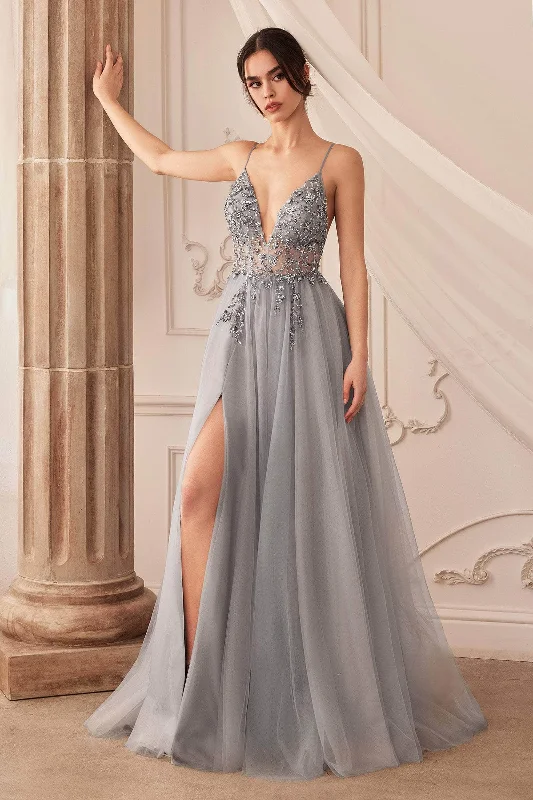 mini prom dressesAndrea and Leo - A0672 Illusion Beaded Bodice Simple Prom A-Line Gown