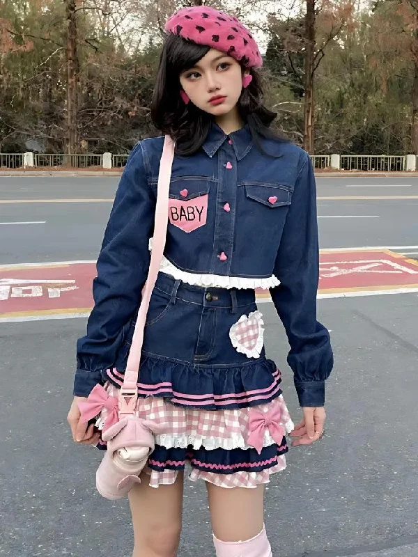 Kawaii Layered Denim Mini Skirt