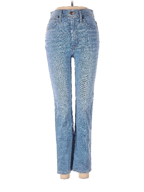 women's denim jeans with raw hemsMid-Rise Bootleg Jeans in Light Wash