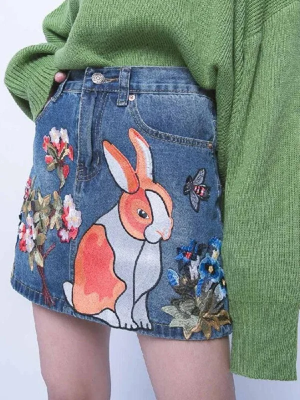 Cute Rabbit Denim Mini Skirt