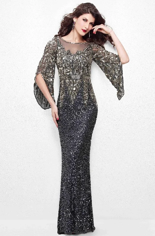 Formal Dress for Vintage Car ShowsPrimavera Couture - Stunning Two-Tone Sequin Embellished Long Gown with Batwing Sleeves 1424