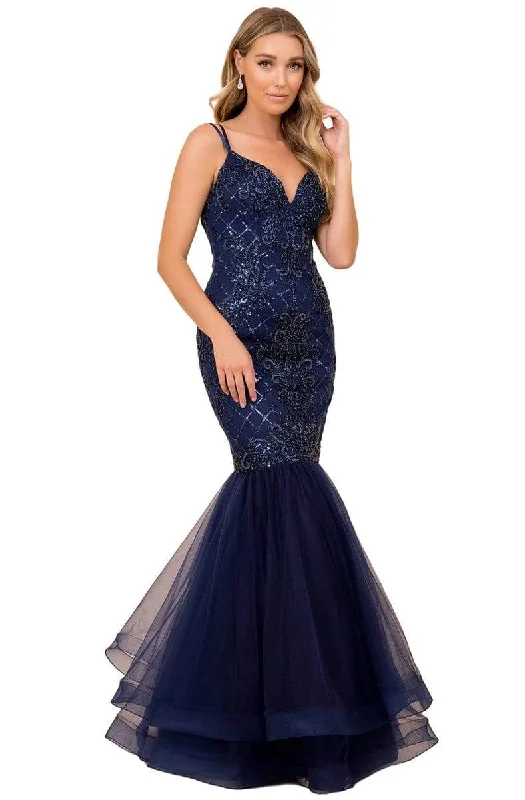 Formal Dress for Black-Tie Optional EventsNox Anabel - H399 Crisscross Back Beaded Trumpet Gown