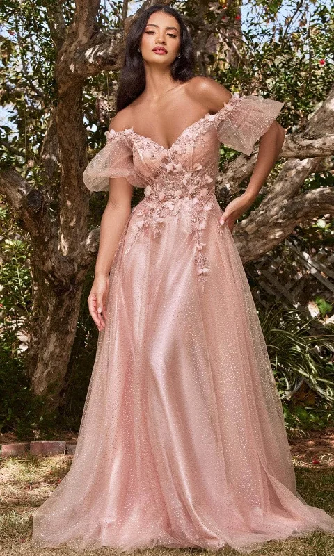 Formal Dress for Black-Tie Optional EventsCinderella Divine CD0197 - Off Shoulder Tulle Long Gown