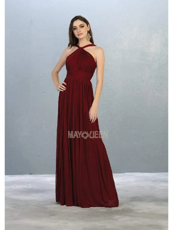 Formal Dress for Hotel GalasMay Queen - MQ1769 Halter Neck Ruched Chiffon Long Formal Gown