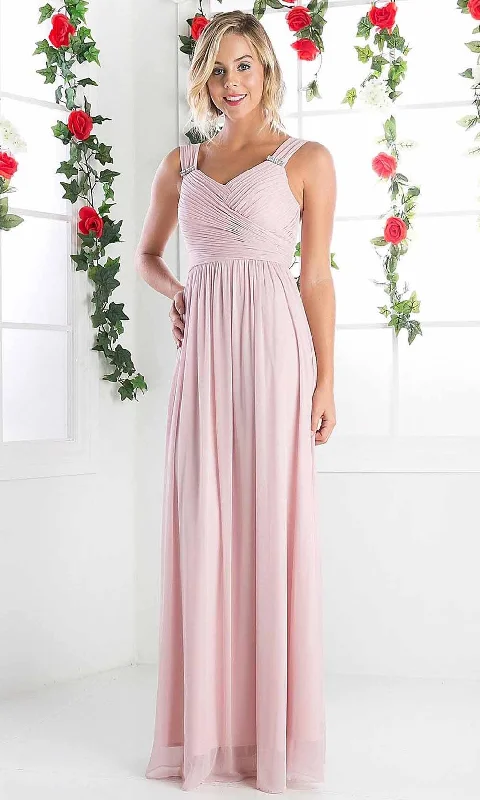 Formal Dress for Sports AwardsCinderella Divine - 3984 V-Neck Ruched Bodice Chiffon A-Line Gown