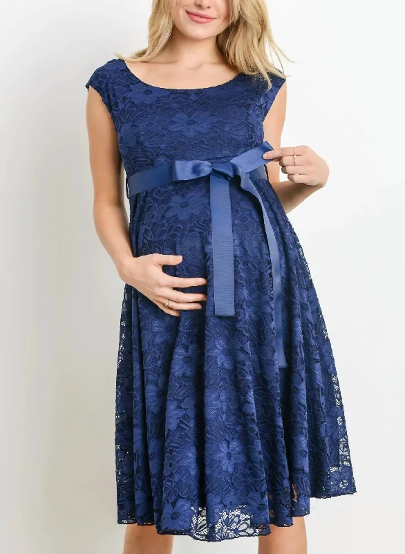 Libby Lace Cap Sleeve Maternity Dress In Navy