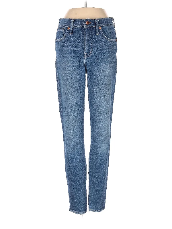 women's denim jeans with cotton blendMid-Rise Straight-leg Jeans in Medium Wash