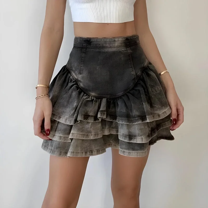 Ruffled Denim Mini Skirt