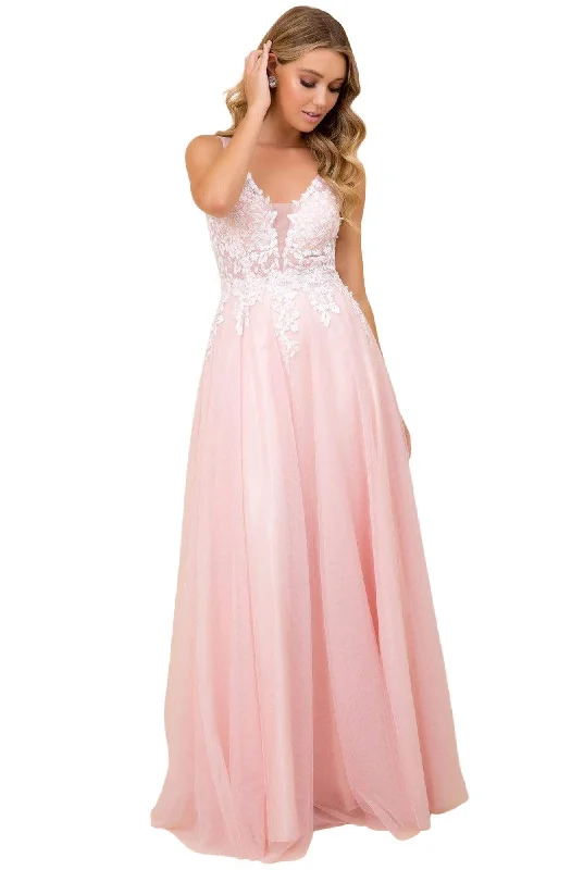 Formal Dress for Beach ThemesNox Anabel - G048 Embroidered Deep V-neck A-line Gown