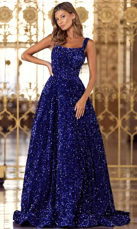 sequined prom dressesSherri Hill 55093 - Sleeveless Straight Across Neckline prom Gown