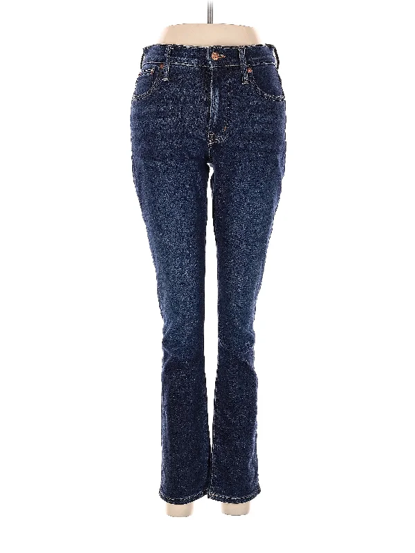 women's denim jeans with distressed hemsHigh-Rise Bootleg Jeans in Dark Wash