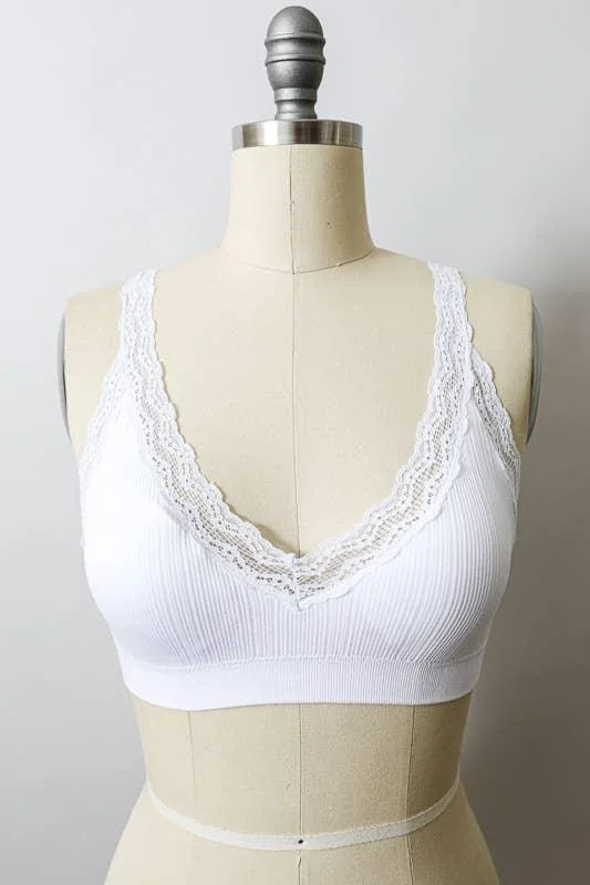 Molded Push-Up BrasLace Trim Padded Bralette - White