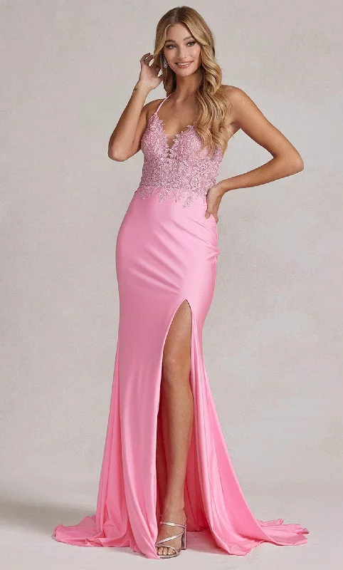 prom dresses for plus-size figuresNox Anabel G1150 - V-Neck Strappy Back Prom Gown