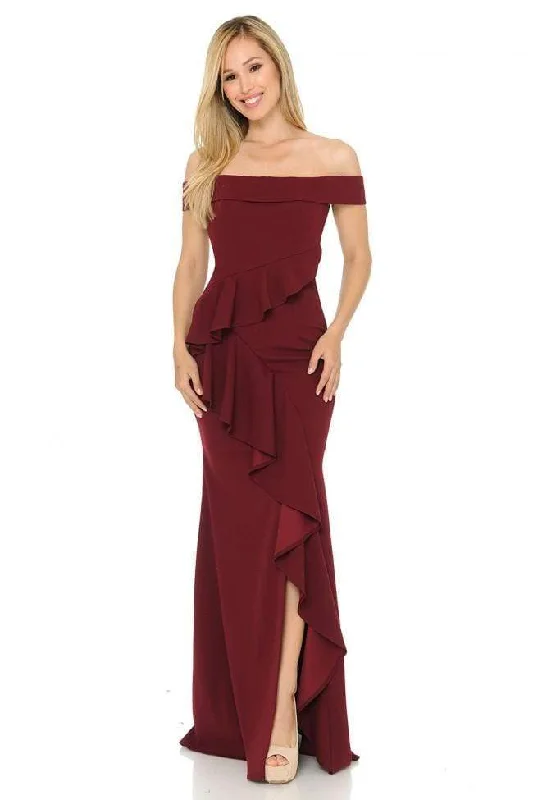 Formal Dress for Oscar NightsLenovia - 5207 Off Shoulder Ruffle Drape Gown with Front Slit