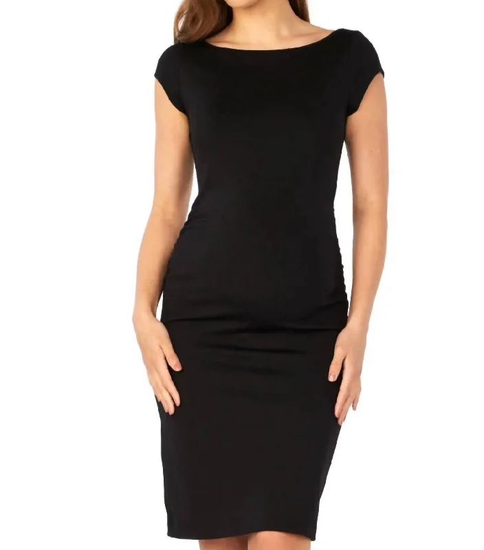 Leo Cap Sleeve Maternity Dress In Black