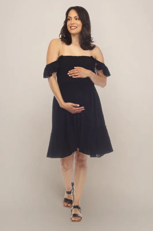 Black Off the Shoulder Maternity Smock Dress