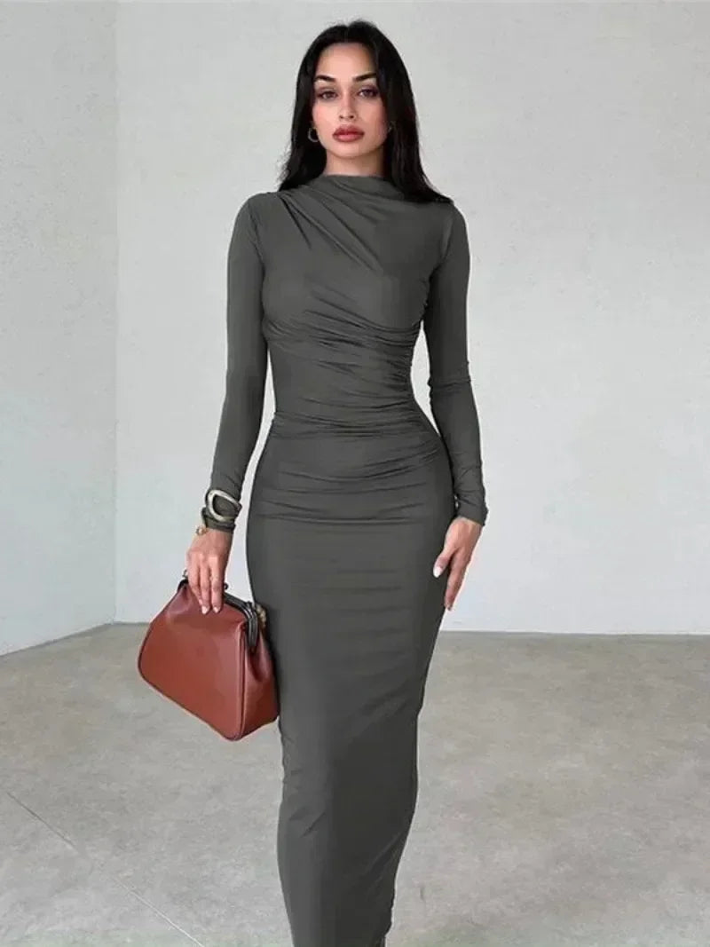 satin bodycon dressesDressBetty - 2024 Spring Elegant O-neck Long Sleeve Bodycon Dress