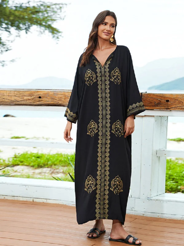 maxi dresses for travelWomen's Beach Casual Outings Long Embroidered A-Line Dress