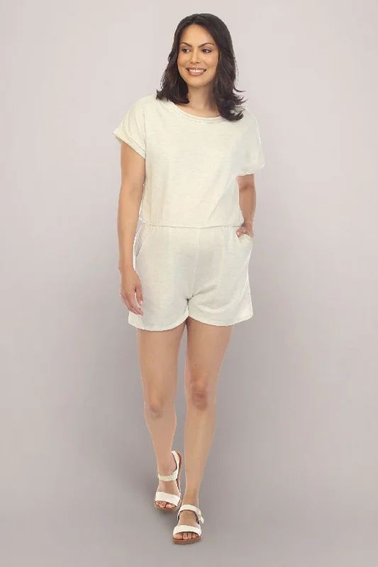 Casual Cream Maternity Romper with Back Tie