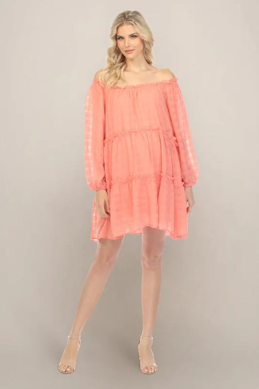 Pink Coral Long Sleeve Spring Maternity Dress