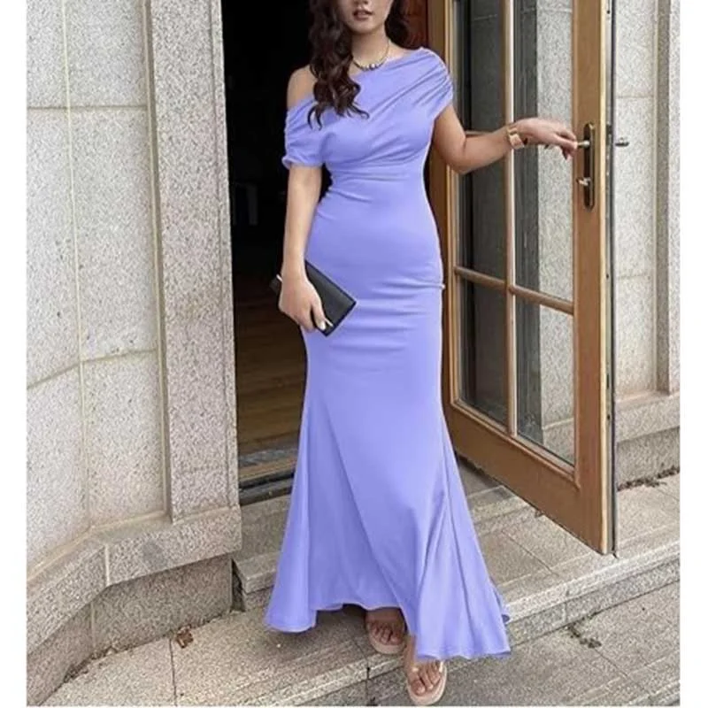 solid color bodycon dressesOff-The- Shoulder Bodycon Prom Dress Long Bridesmaid Dress Formal Evening Dress