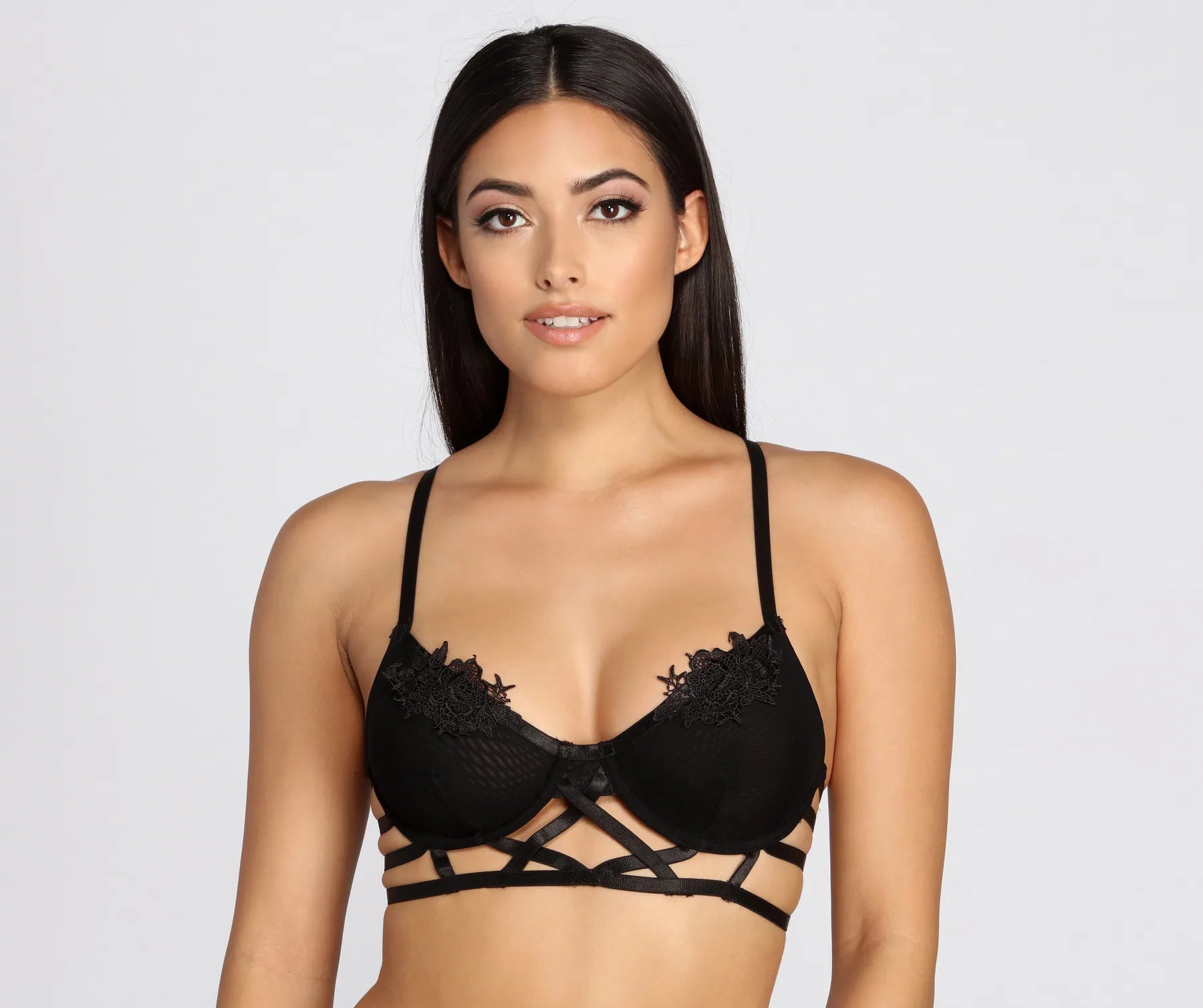 Exercise BrasFloral Applique Strappy Bralette