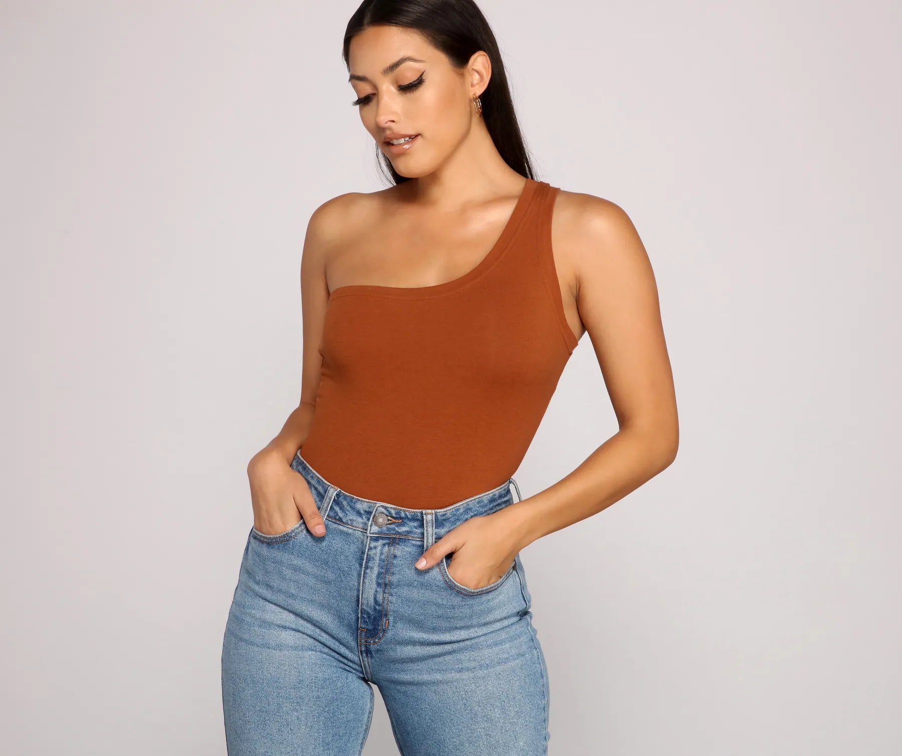 Stylish Basic One-Shoulder Bodysuit