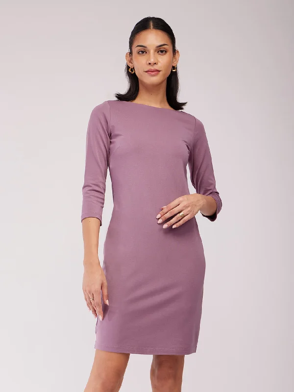 bodycon dresses with buttonsBoat Neck Bodycon Dress - Mauve