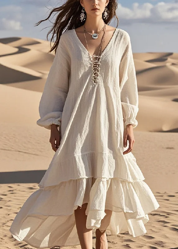 maxi dresses for destination weddingsWomen White Oversized Ruffles Cotton Long Dress Spring