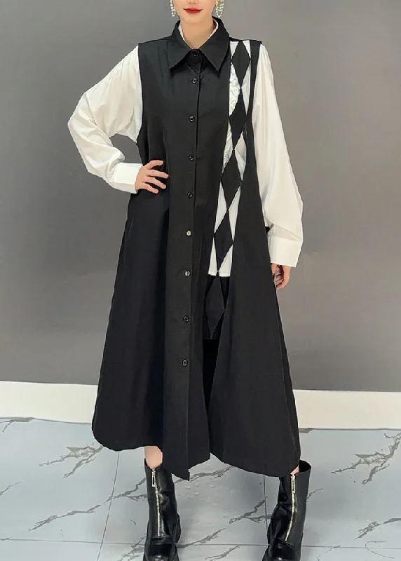 maxi dresses with high slitsOriginal Design Black Peter Pan Collar Button Long Dresses Spring