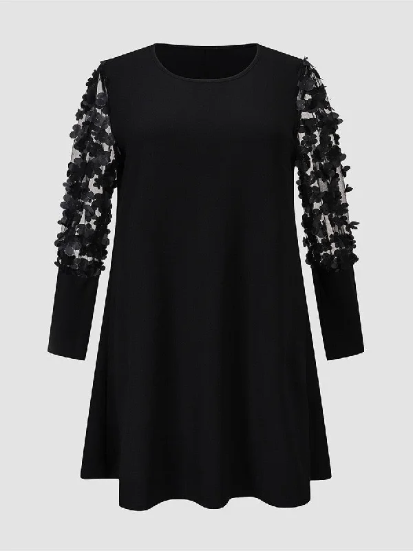 polyester party dressesLace Sleeves Party Dress - Black