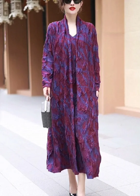 maxi dresses for summerLoose Purple Pockets False Two Pieces Long Dress Winter